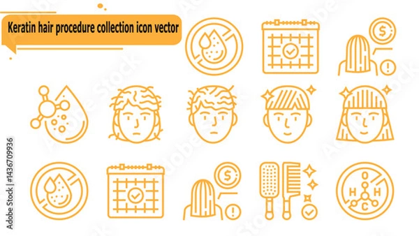 Obraz Keratin hair procedure collection icon vector