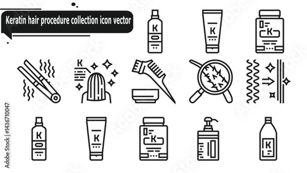 Obraz Keratin hair procedure collection icon vector