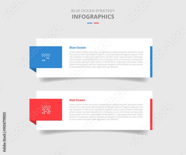 Obraz blue vs red ocean business strategy comparison for infographic with drop shadow style with big rectangle box container with badge on side with two point list information