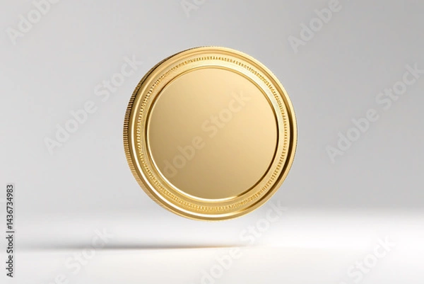 Fototapeta Gold coin mockup floating against white background for design placement