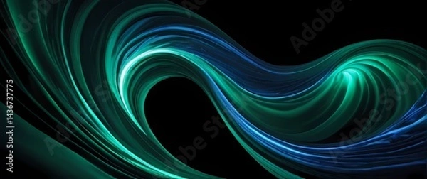 Obraz Abstract swirl of emerald and sapphire digital waves flowing fluidly over stark black background