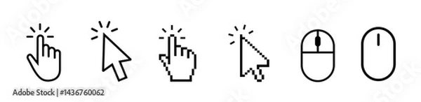 Fototapeta Computer mouse click cursor and hand pointer icon set with arrows and loading icons, isolated on Transparent background, perfect for UI, web design, apps, and digital interfaces. Vector illustration.