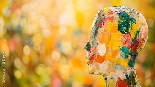 Obraz Abstract Faceless Head with Colorful Paint Against Blurred Background
