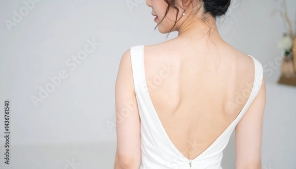 Fototapeta 背中の開いた美しい白いドレスを着た女性