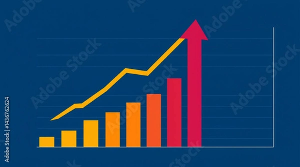 Fototapeta Bar graph and line graph showing upward trend on a dark blue background with grid lines present created with generative ai