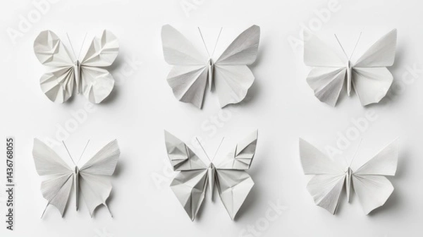 Obraz Paper butterflies display with artful design and craft on white background for sale
