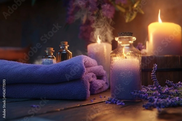 Obraz Lavender Spa Scene with Candle