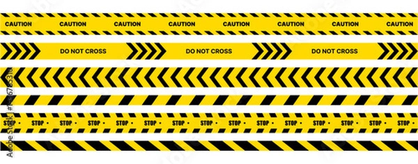 Fototapeta Caution tape set of yellow warning ribbons. 
Police Line Tape. stripes vector police tape. Yellow caution tape on a transparent background.