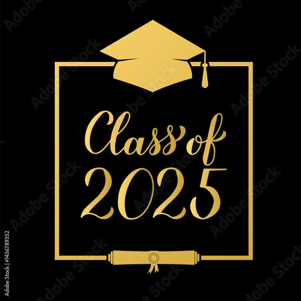Fototapeta Class of 2025 lettering. Congratulations to graduates typography poster. Vector template for greeting card, banner, sticker, label, etc.