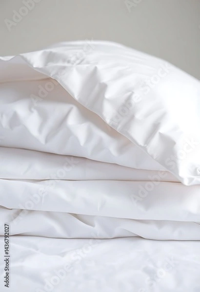 Obraz pile of white sheets and pillows on a bed
