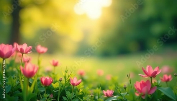 Fototapeta Abstract blurred natural landscape, soft focus, sky, field
