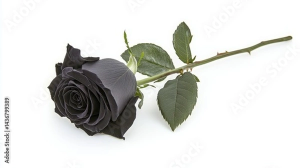 Obraz Single black rose on white background. Elegant contrast and symbolism.