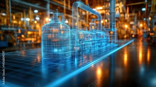 Obraz Industrial plant, digital overlay
