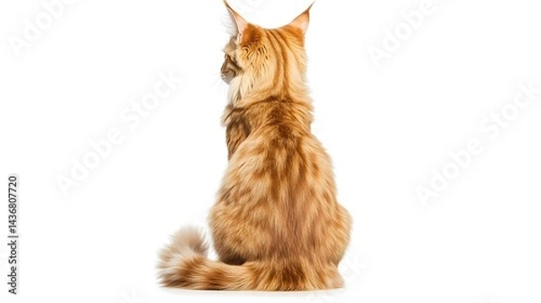 Fototapeta Full Body Back Shot of an Orange Cat with Long Fur Looking Away