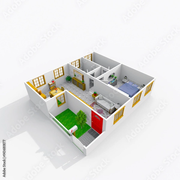 Fototapeta 3d rendering of furnished home apartment