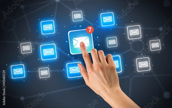 Fototapeta Hand touching mail icon