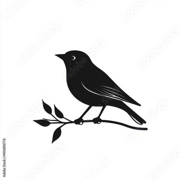 Fototapeta Silhouette of a small bird perched on a branch, showcasing intricate details against a minimalist backdrop.