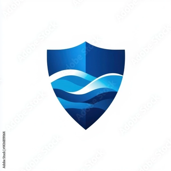 Fototapeta A sleek, modern blue shield design featuring flowing wave patterns, signifying protection and security.
