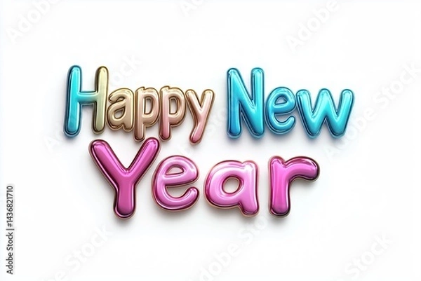 Fototapeta Celebrate New Year with colorful and shiny Happy New Year text decoration for festive events