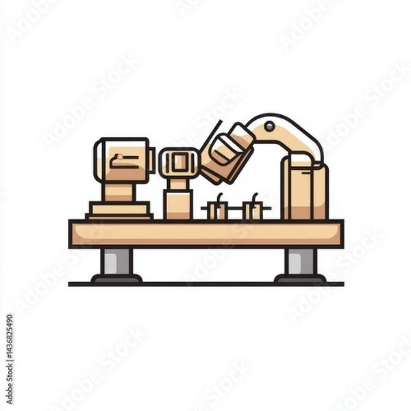 Fototapeta Illustration of a robotic arm in a modern manufacturing setup.