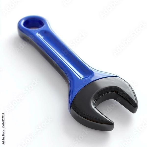 Fototapeta A striking 3D wrench icon in black and blue, showcasing modern cartoon design, perfect for your mechanicthemed projects.