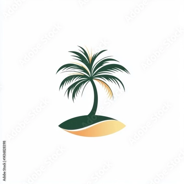 Fototapeta Stylized illustration of a palm tree on an island, embodying tropical vibes and serenity.