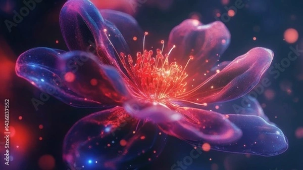 Fototapeta Glowing Red And Pink Flower Abstract Digital Art