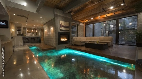 Fototapeta Modern open-plan living area with indoor pool