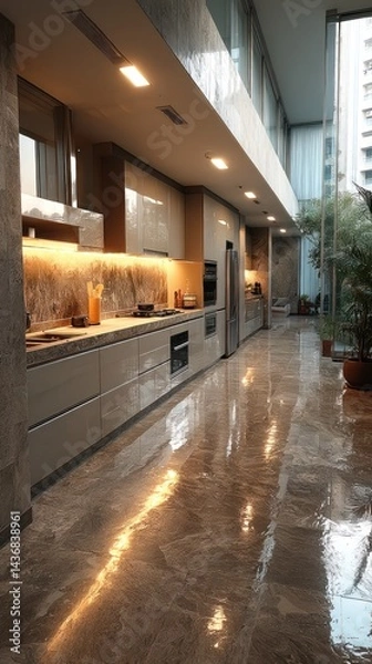 Fototapeta Modern Open-Plan Kitchen with Natural Light