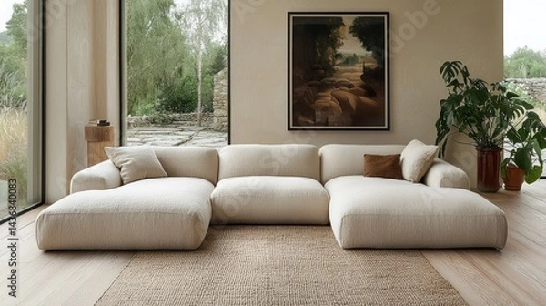 Fototapeta Modern sectional sofa in neutral tones