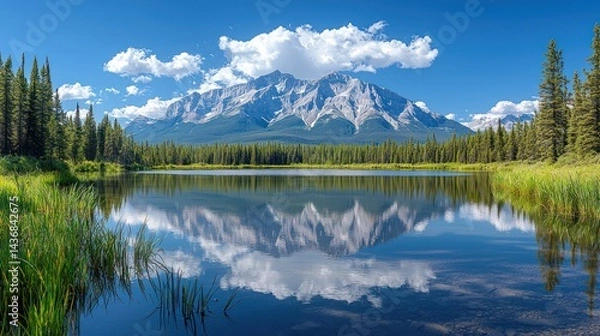 Fototapeta Mountain lake mirroring clouds