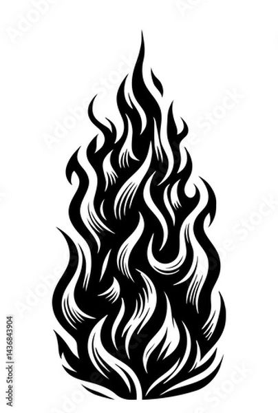 Obraz A black and white drawing of a flame. The flame is very large and has a lot of detail. The drawing has a very dramatic and intense mood