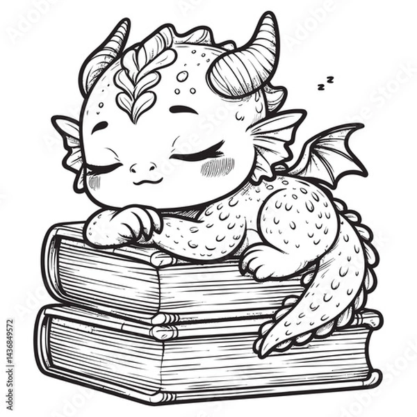 Obraz Cute Sleeping Dragon on Books