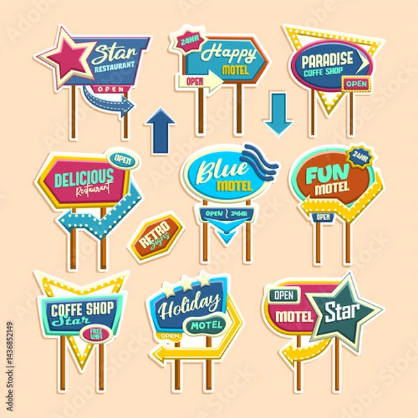 Obraz Classic retro sign board illustration set. simple flat design
