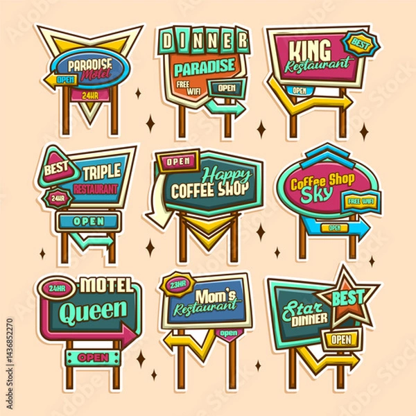 Obraz retro sign board vector set illustration