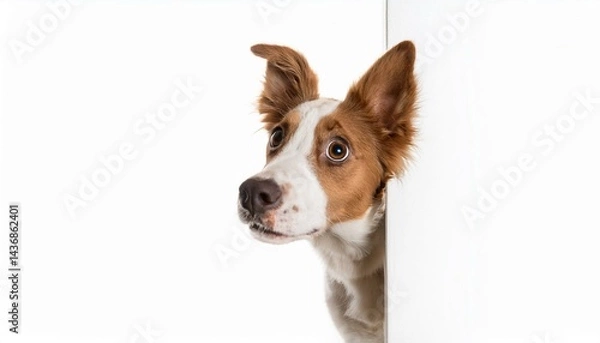Fototapeta Curious dog peeking around corner