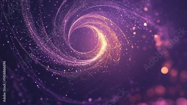 Fototapeta Abstract Spiral Explosion With Shiny Light Particles and Digital Energy Purple Colored Background
