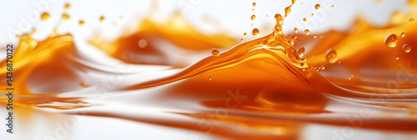 Obraz Dynamic Orange Caramel Sauce Splashes – High-Impact Food Photography