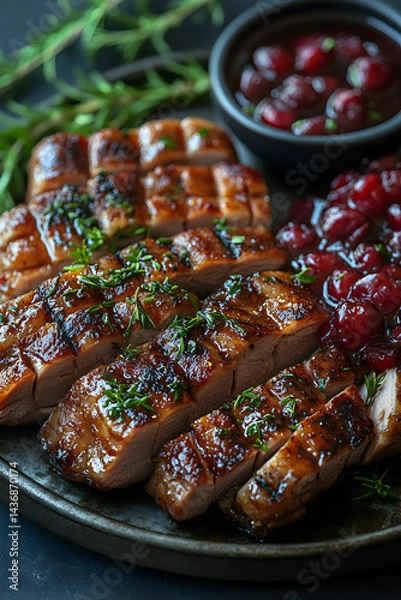 Obraz Grilled Duck Breast with Cherry Sauce – A Gourmet Delight
