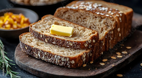 Obraz Delicious Whole-Grain Bread with Butter – Perfect for Breakfast or Snack