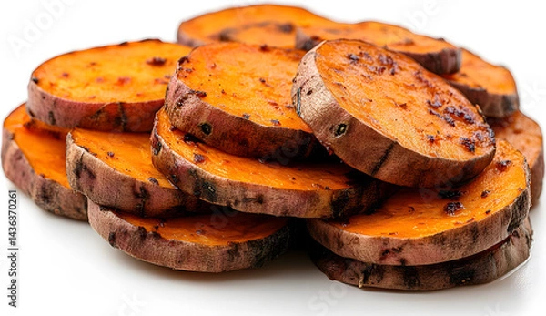 Obraz Freshly Sliced Sweet Potatoes – Perfectly Grilled and Ready to Serve