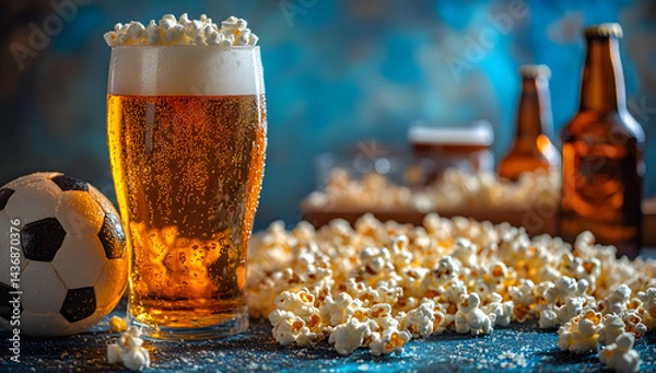 Obraz Chilled Beer and Fresh Popcorn – The Ultimate Snack Combination