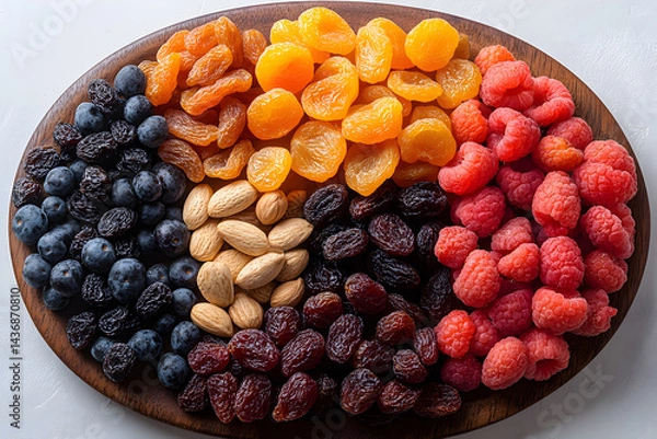 Obraz Healthy Dried Fruits and Nuts Platter – A Colorful and Nutritious Snack