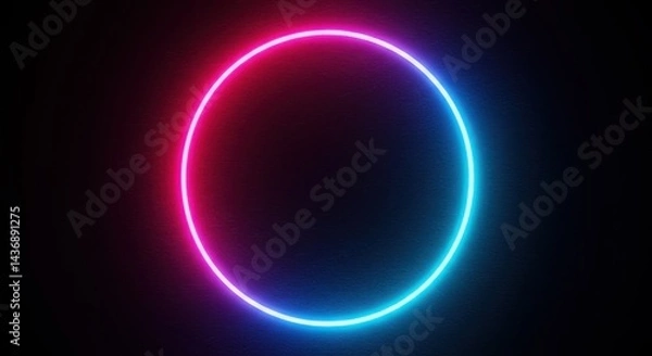 Fototapeta Glowing circle with pink and blue neon lights on black