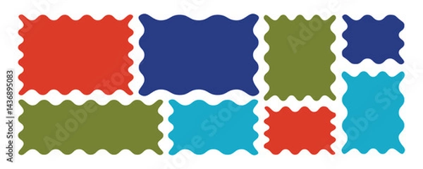 Fototapeta Set of colorful stickers, labels and badges elements of different shapes and forms. Rectangle shape frame with zigzag edge. Rectangular and square scalloped frames.