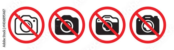 Fototapeta No cameras allowed sign. No Photo prohibition sign symbol icon. Video, photo, phone, prohibited logo pictogram. Vector illustration.