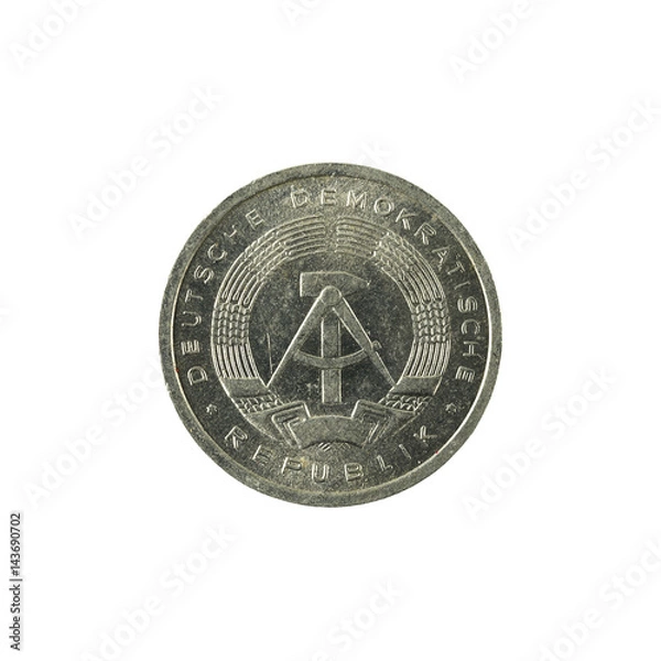 Fototapeta historic 1 east german pfennig coin (1984) reverse isolated on white background