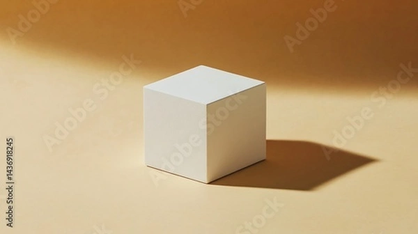Fototapeta Minimal White Cube Standing Alone Clean Original Background With Subtle Shadows