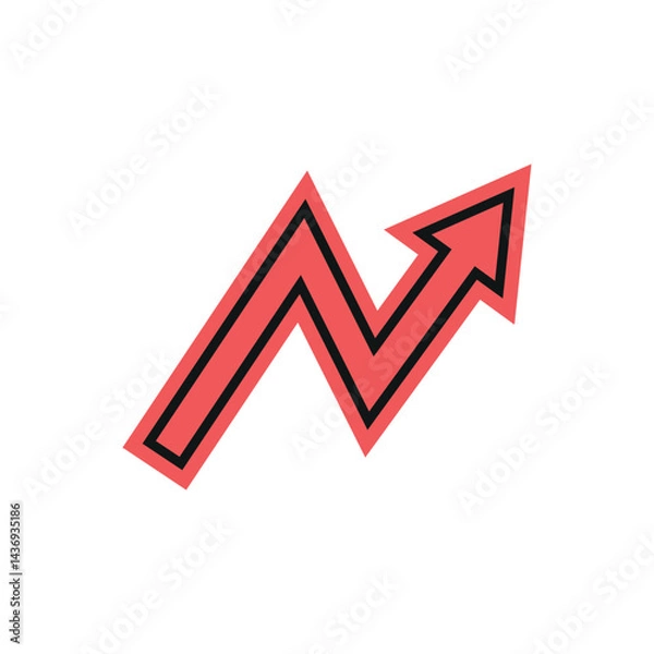 Fototapeta Increase Analytics Graph sticker symbol design. Light red arrow with black outline vector illustration.