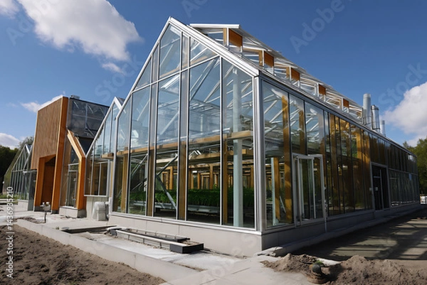Fototapeta Modern Glass Greenhouse with Natural Light and Beautiful Architecture : Generative AI